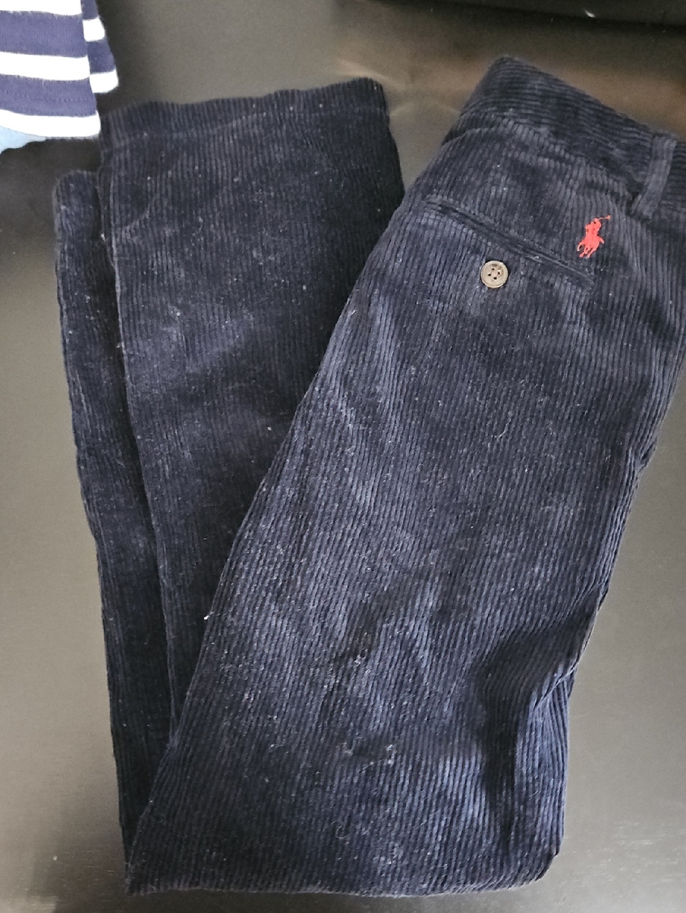 Ralph Lauren Navy Corduroy Pants with Red Polo Emblem Size 10